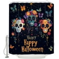 thumbnail image 4 of Day of The Dead Shower Curtain Gothic Halloween Mexican Gothic Sugar Skeleton Spooky Funny Skull Flower Butterfly Hispanic Style Abstract Holiday Bath Curtain 66x72in, 4 of 5