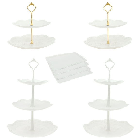 Grusce Dessert Table Display Set, Includes 4PCS Tiered Cake Stand and 4PCSServing Tray, Plastic Dessert Table Stand Set Ideal for Wedding Birthday Tea Party