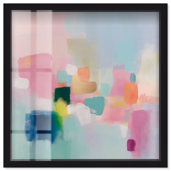 Pink and Teal Dream II Shadowbox Print Pastel Wall Decor by Art Remedy, Black Frame, 12 x 12
