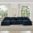 thumbnail image 4 of Mid Century Sectional Sofa, U Shape 4 Seat Couch with Flared Arms & Removable Ruffles Pleats Skirts, Deep Seat Sofa for Living Room, Blue, 4 of 7