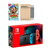 Nintendo Switch Neon Red Blue Joy-Con Console Donkey Kong Country: Tropical Freeze Bundle, with Mytrix Tempered Glass Screen Protector - Improved Battery Life Console with NS Game Disc