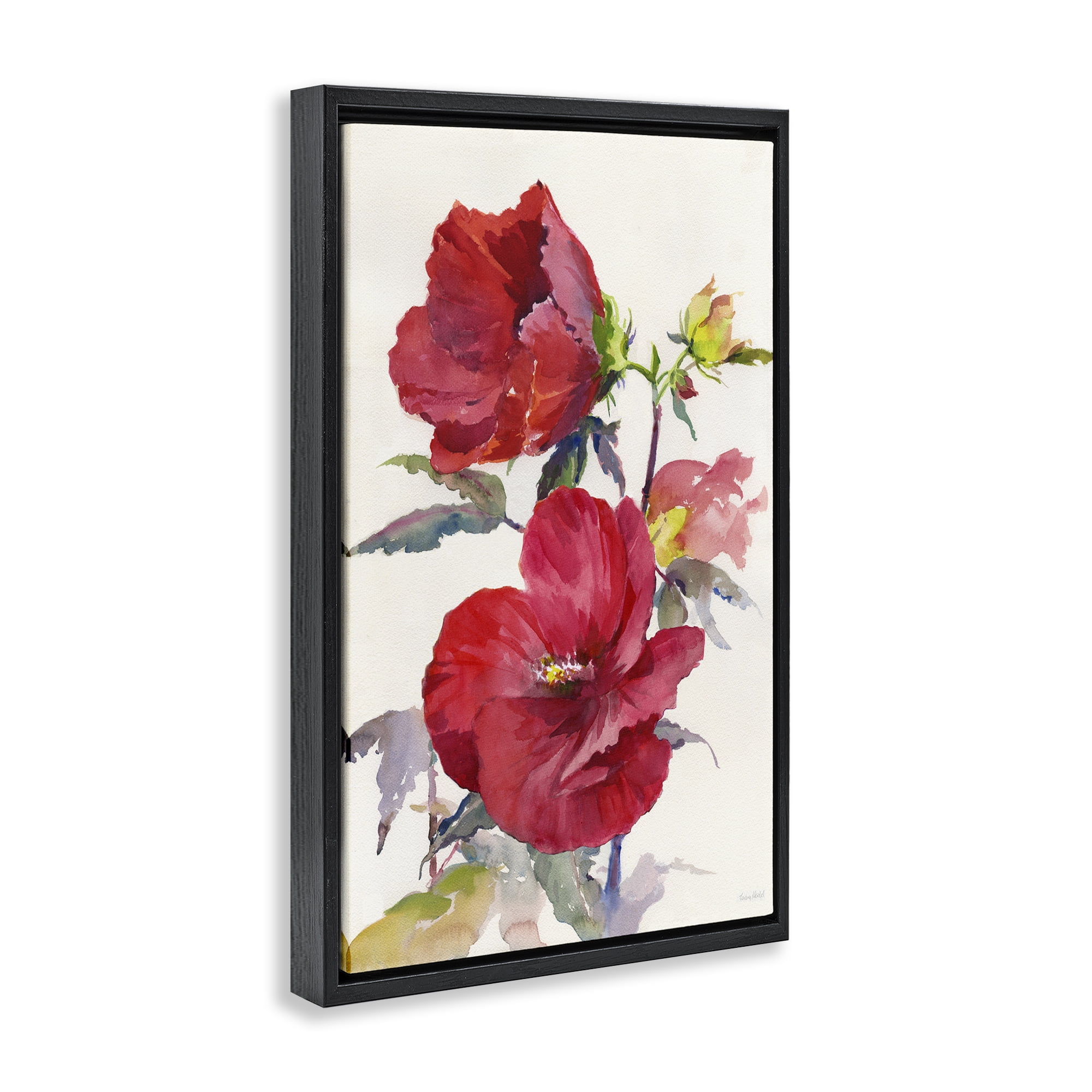 Stupell Industries Two Red Poppies Botanical & Floral Painting Black Floater Framed Art Print Wall Art, 17 x 25