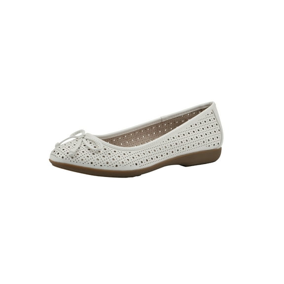Mountain Sole Women's Perforated Ballet Flats with Bow and Comfort Insole, Wide Width Available