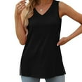 thumbnail image 4 of Tank Tops for Women Plus Size under $5 Sleeveless V-neck Slim Fitted Solid Color Hem Split Casual Tank Black 2XL, 4 of 6