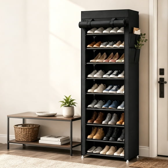 9-Layer Shoe Rack Storage Rack, Portable Shoe Rack With Non-Woven Covers, Suitable For Closet Corridors, Bedrooms, And Entrance Passages (22.83" L X 11.4" W X 63" H)