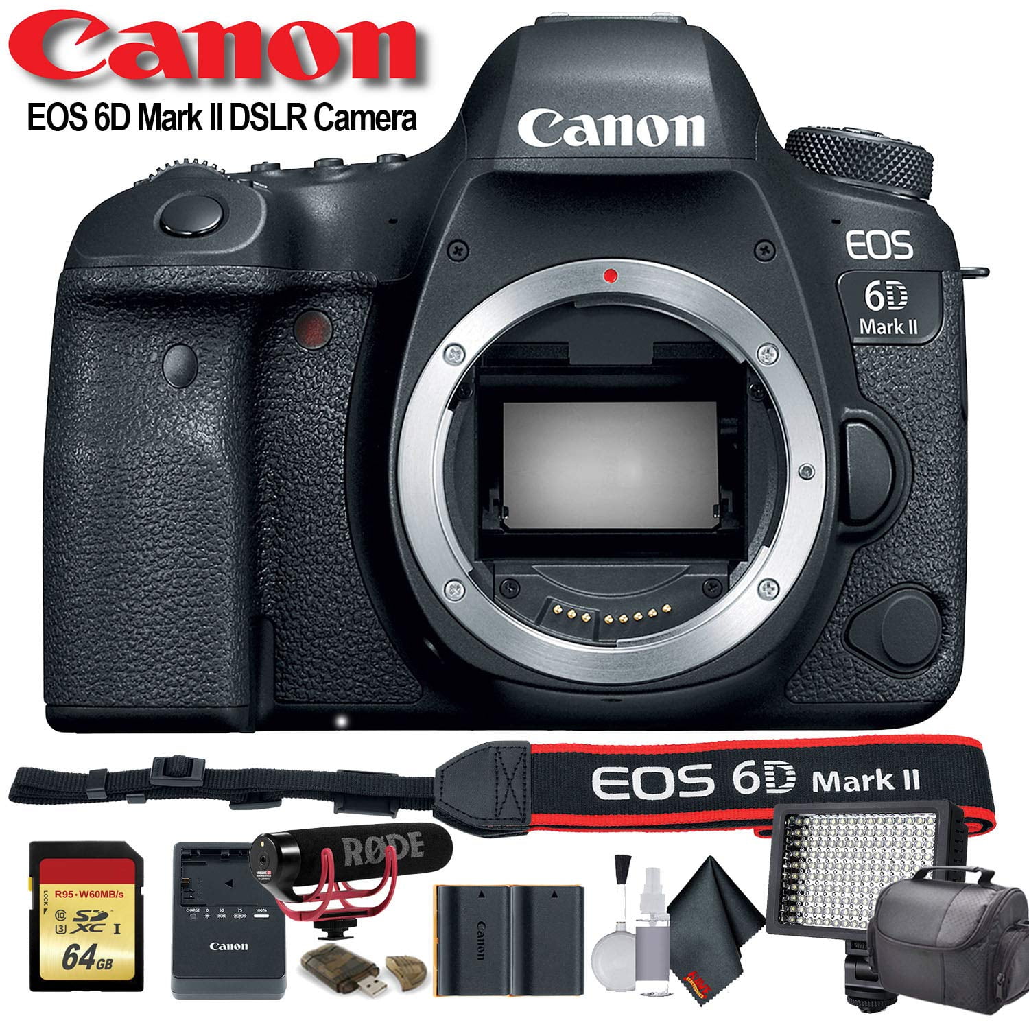 Canon EOS 6D Mark II DSLR Camera (Intl Model) W/ Bag Extra Battery LED Light Mic Filters and More - Advanced Bundle(International Model)