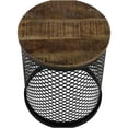 thumbnail image 3 of JERFIT Modern Drum Accent Table with Metal Lattice Base, Natural Mango Wood Top for Living Room, Bedroom, Industrial Style, 3 of 7