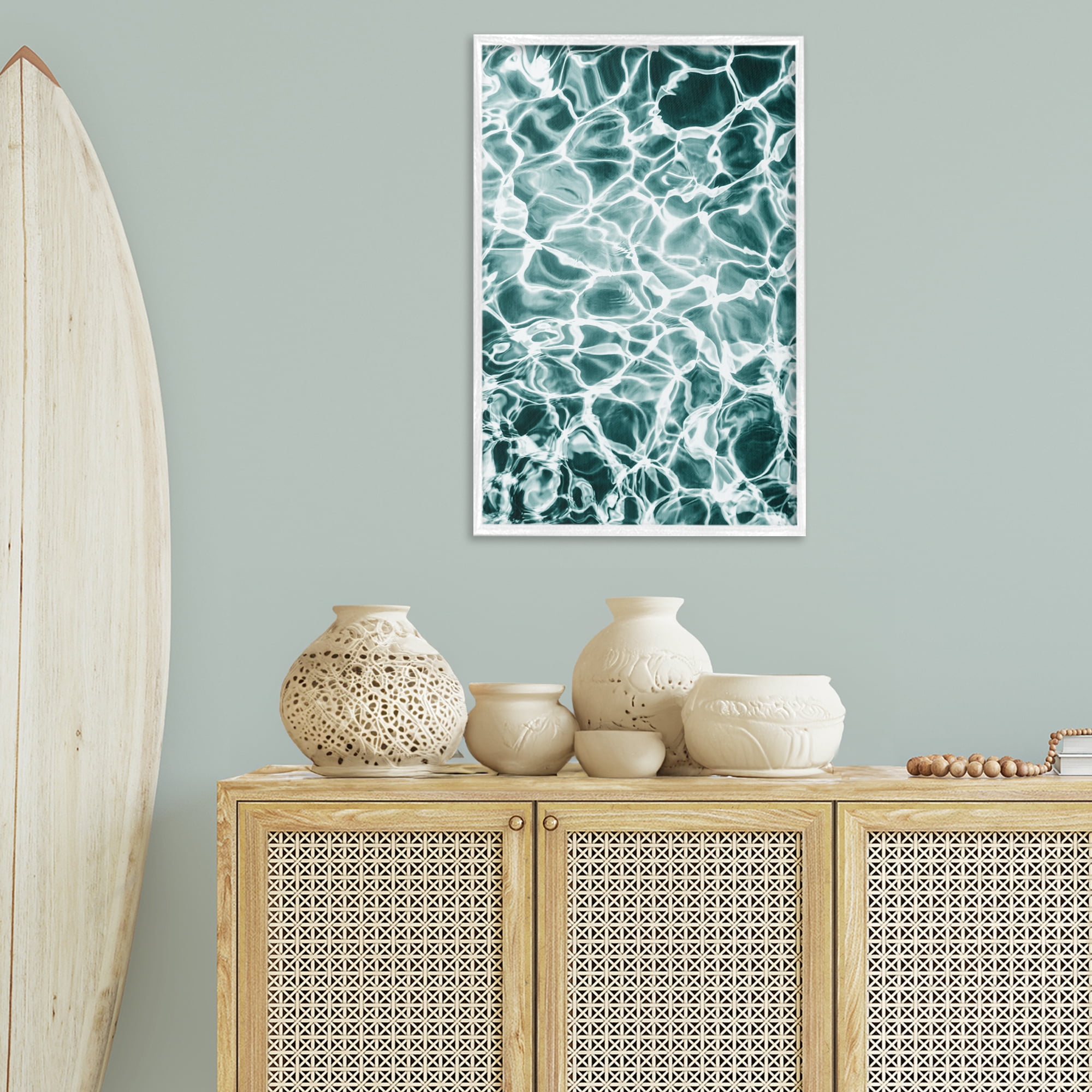 Stupell Industries Aqua Ripple Pattern Coastal Painting White Framed Art Print Wall Art, 20 x 30
