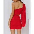 thumbnail image 4 of Women One Shoulder Ruched Bodycon Mini Dress Puff Long Sleeve 2023 Spring Summer Club Party Cocktail Short Dresses, 4 of 6