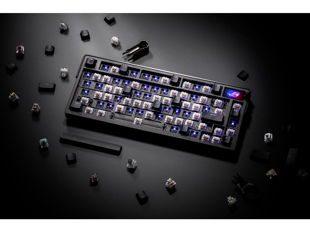 ASUS ROG Azoth Extreme 75 Custom Gaming Keyboard, Aluminum Chassis, Carbon Fiber Positioning Plate, Adjustable Gasket Mount, 3-Layer Dampening, Color OLED Touchscreen, ROG NX Snow Switches, PBT Keyca