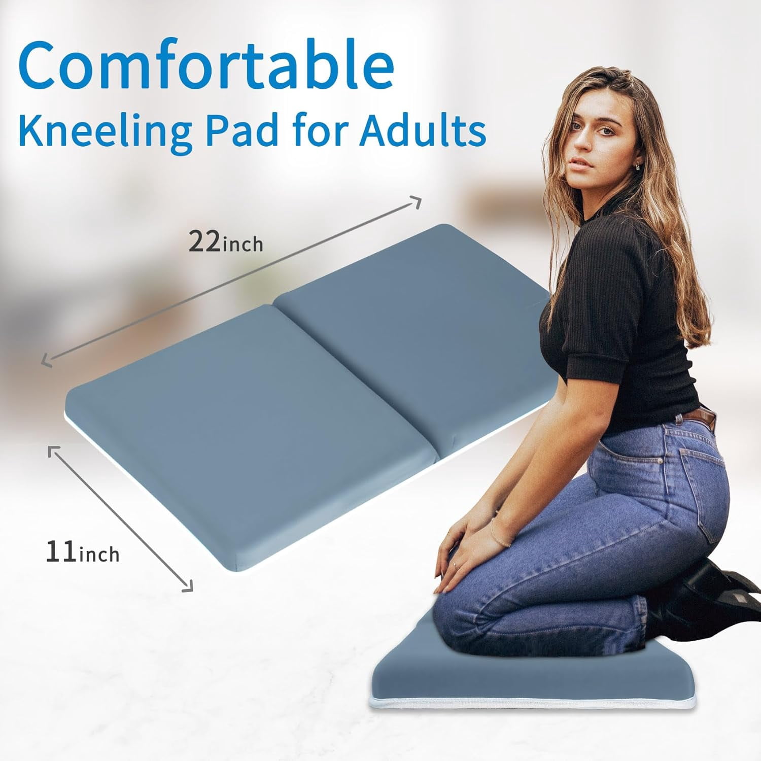 Bath Kneeler with Elbow Rest Pad Set, 1.5 inch Kneeling Pad Mat for Bathtub Baby Bathing Parents, Painless Foam Mat with Toy Organizer Pockets, Non-Slip for Baby and Toddler Bathing