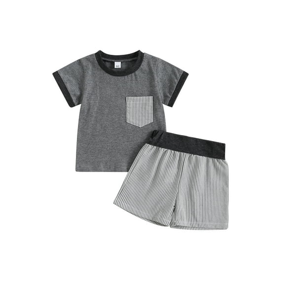 Bagilaanoe 2pcs Toddler Baby Boy Short Pants Set Contrast Color Short Sleeve Print T-Shirt Tops   Shorts 6M 12M 18M 24M 3T 4T Kids Casual Summer Outfits