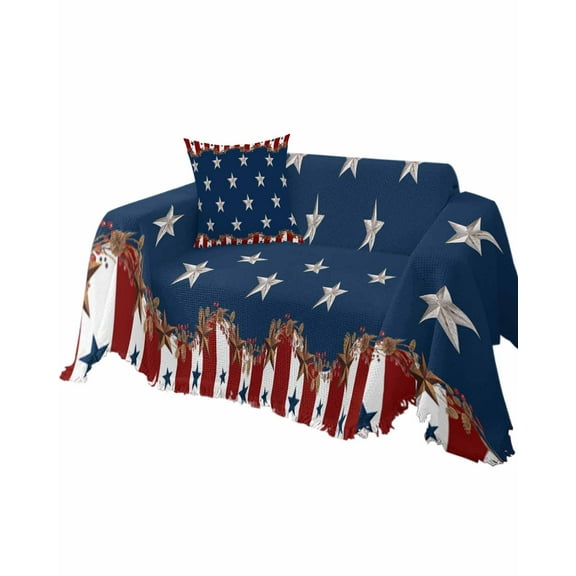 American Star Flag Sofa Couch Covers for Dog,Washable Sectional Couch Slipcovers for Loveseat with Tassels,Country Rusty Berry Red Blue White Non Slip Sofa Throw Cover Blanket Large 71''x102''
