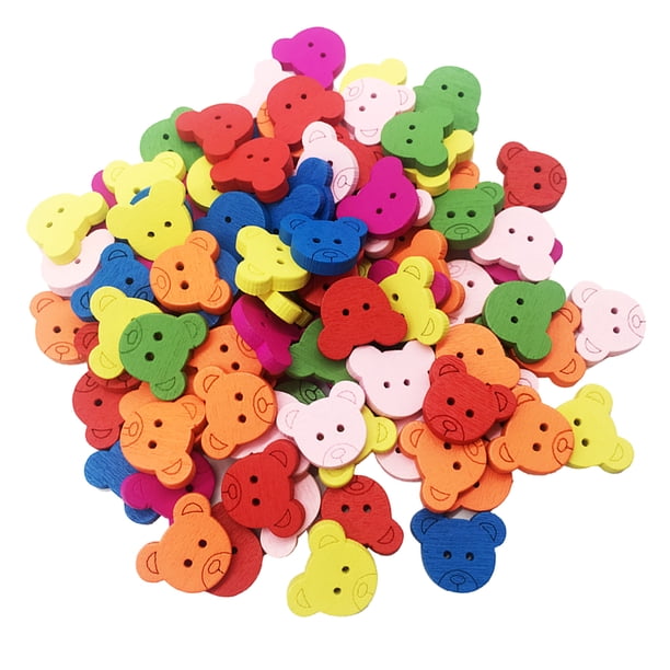 Botones de costura de madera, botones de madera de colores, botones de oso de madera, botones de madera hechos a mano, botones de 2 agujeros, costura DIY Scrapbooking, artesanía de costura