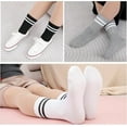 thumbnail image 2 of Womens White Crew Socks 6 Pair Striped Trim Casual Crew Socks Mid Calf Ankle Sock Vintage Retro Gym Running, 2 of 10
