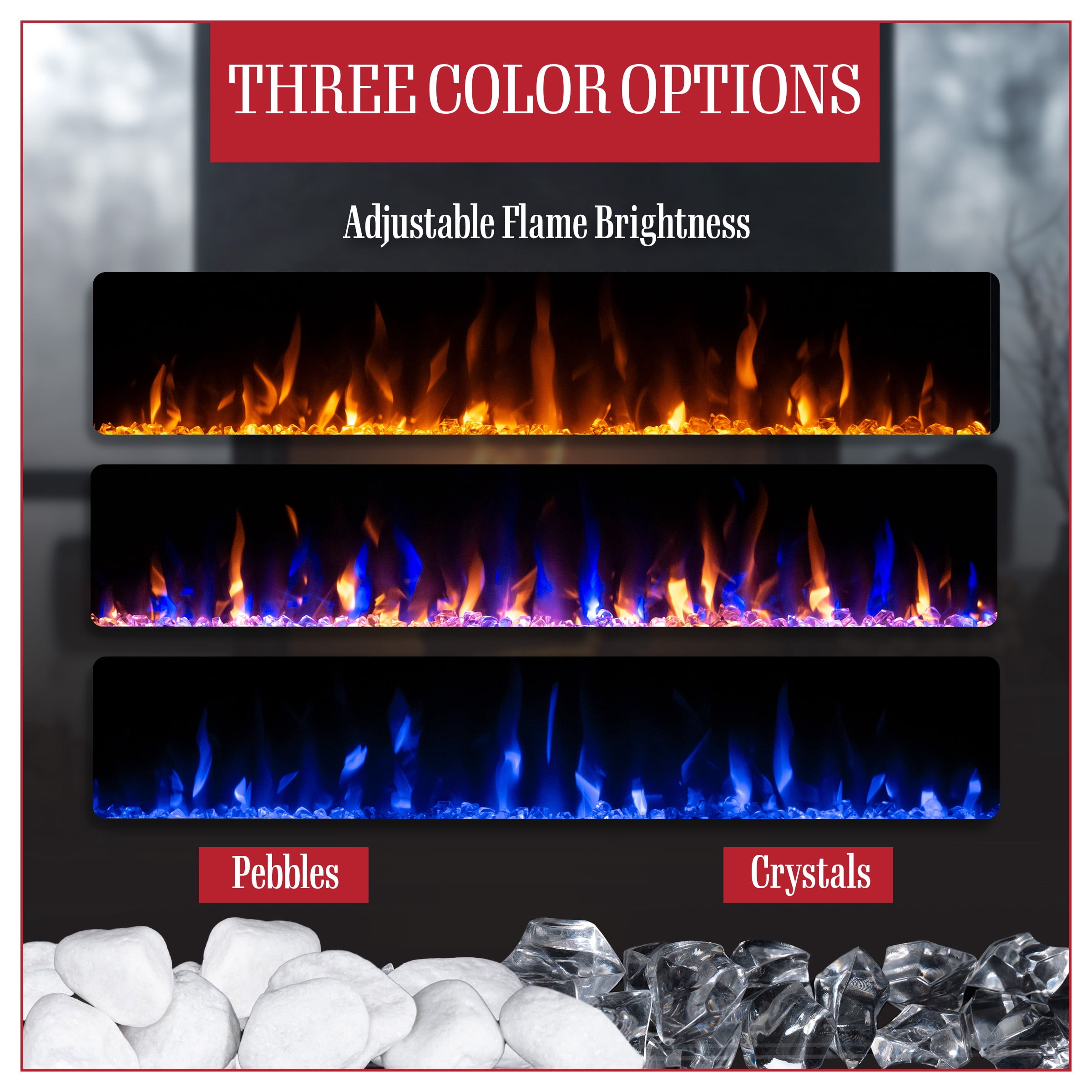 Northwest 72in Wall Mount Electric Fireplace with Bluetooth Speakers, Black