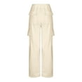 thumbnail image 4 of Beige Womens Cargo Pants Fashion Solid Color Loose Straight Leg With Pockets Casual Pants Yoga Pants Fall Outfits Womens Work Pants Size S, 4 of 5