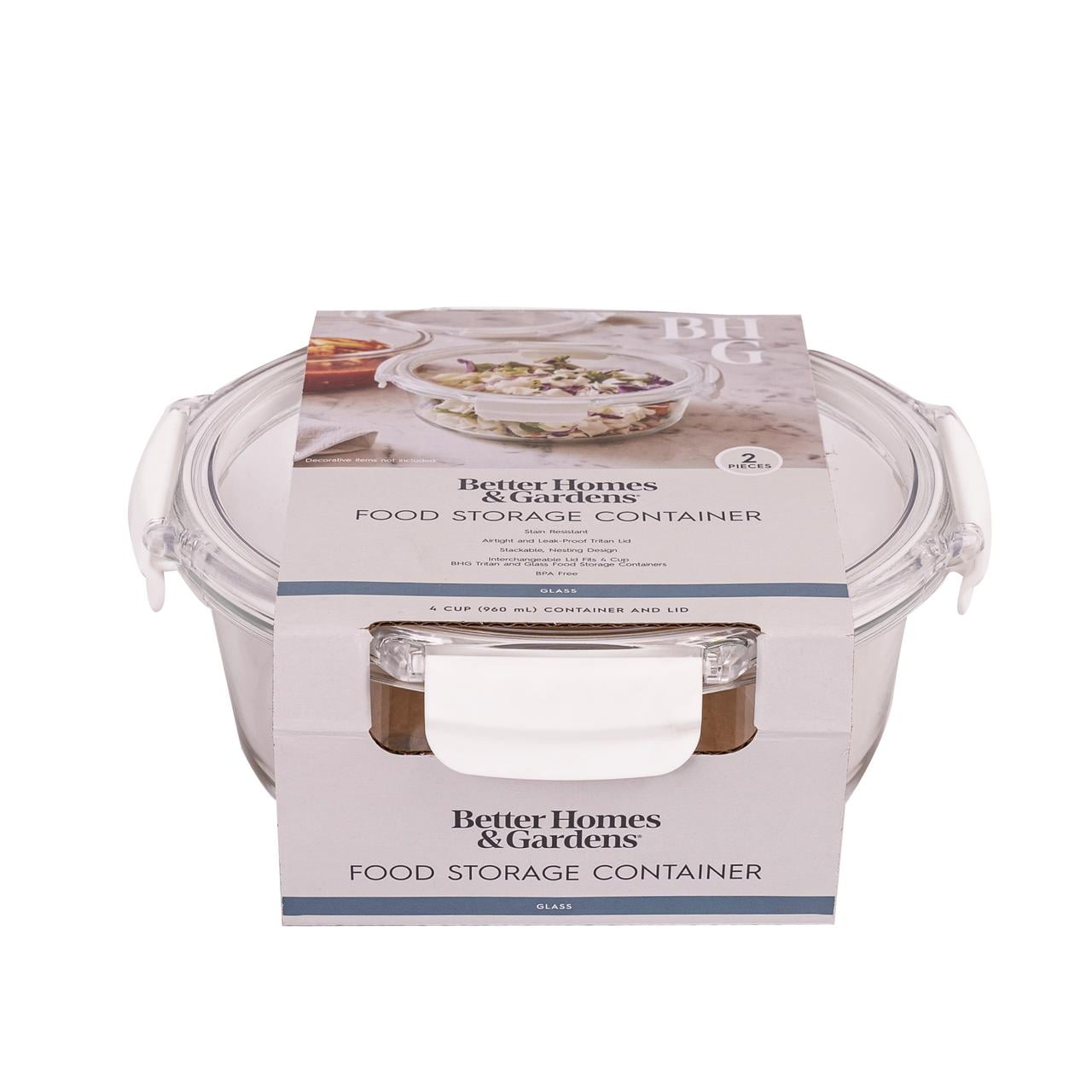 (8 pack) Better Homes & Gardens 4Cup Round Glass Food Storage Container with Tritan Lid. Set of 1, 2 Pieces
