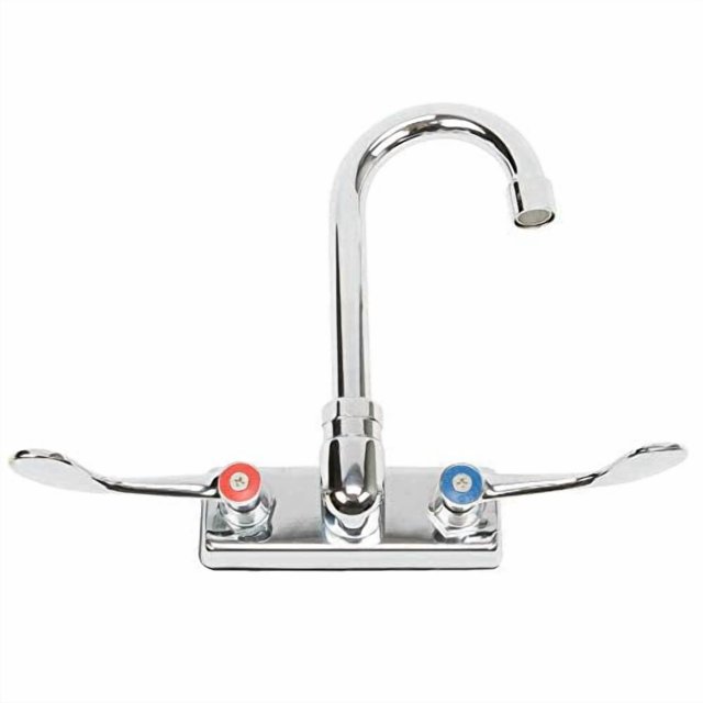 Commercial Stainless Steel 4" Center Wall-Mount Gooseneck Faucet for Hand Sink with Wrist Handle Levers