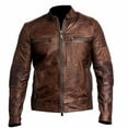 thumbnail image 1 of Veste de Motard en Cuir Brun Veste de Moto en Cuir Vestes de Moto pour Hommes Veste de Motard en Cuir Veste de Moto en Cuir pour Hommes Taille TP pour Hommes, 1 of 4