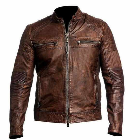 Brown Leather Biker Jacket Leather Moto Jacket Motorcycle Jackets For Men Leather Biker Jacket Mens Motorcycle Leather Jacket Mens size 4XL
