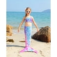 thumbnail image 5 of Mermaid Tail for Girls 3Pcs Kids Mermaid Swimwear Costume Bathing Suit Cute Ruffle Tankini 3-13T, 5 of 6