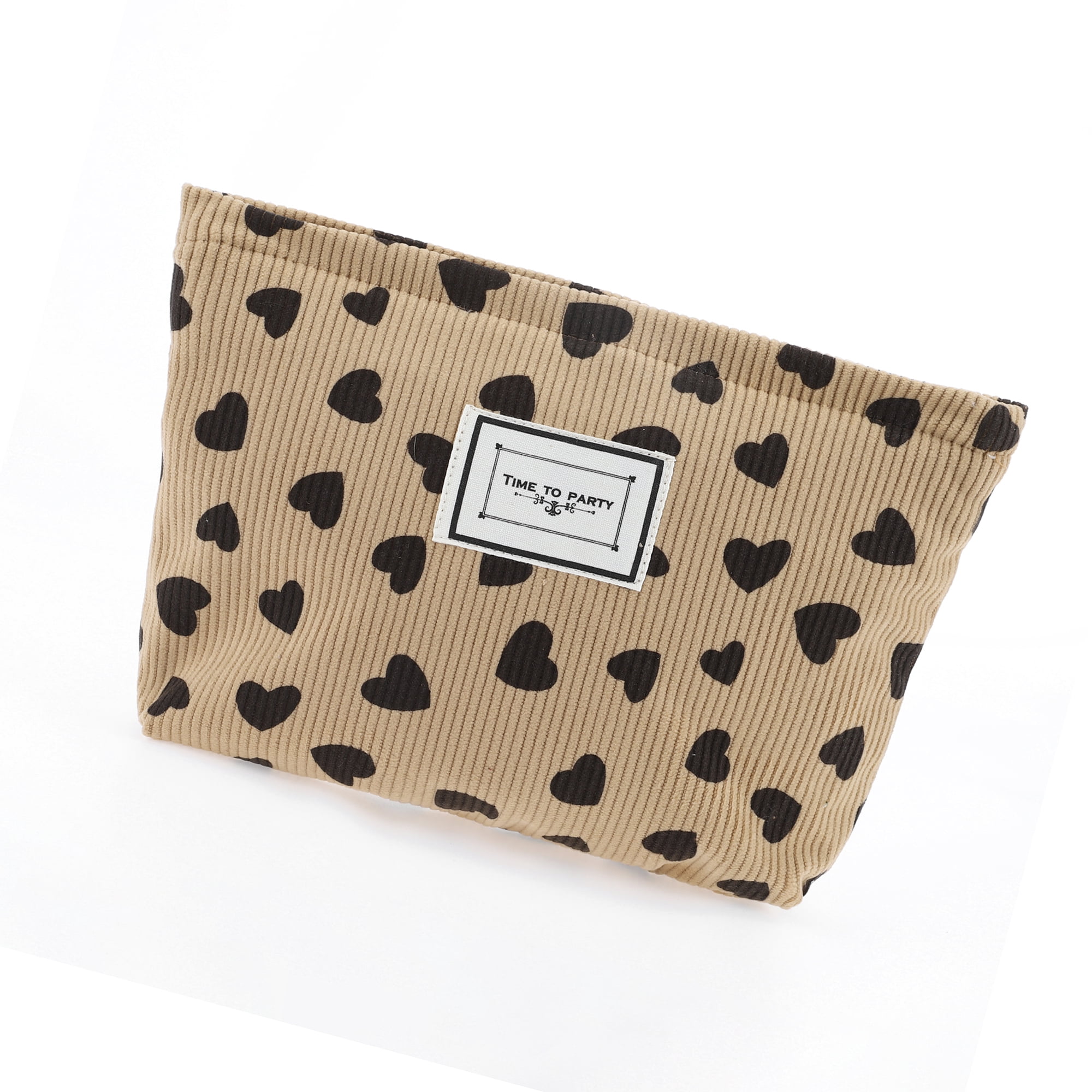 Unique Bargains 1Pc Women Durable Corduroy Drawstring Heart Cosmetic Bag Khaki