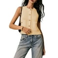 thumbnail image 1 of Womens Cropped Sweater Vest Sleeveless Button Ribbed Knit Crew Neck Cardigan Vests Top with Pockets Yellow M, 1 of 9