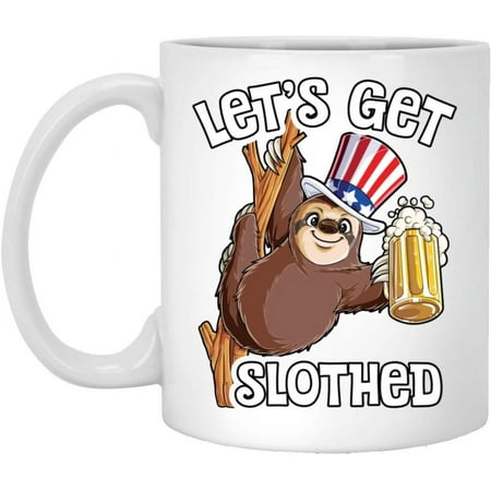 

Novelty Lets Get Sloth 4Th Of July Gift American Flag Coffee Mug - 4Th Of July Coffee Mug 11 Oz