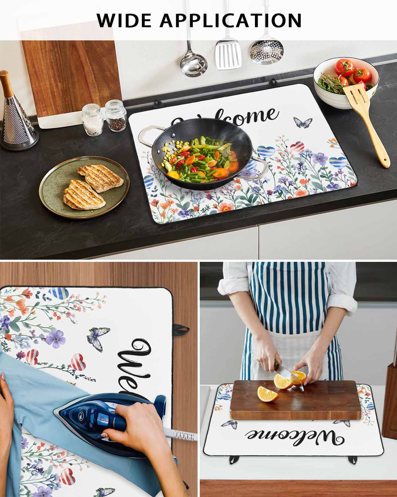 nqOlkjepod Large Induction Cooktop Protector Mat 24"x21", 4th of July Botanical Stove Top Covers for Electric Stove, Independence Day Butterfly Welcome Stove Burner Cover Mats, Glass Top Stove Cover