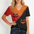 thumbnail image 4 of Trgacdwlo Halloween Pumpkin Shirts Women Novelty Vintage Ghost House Print Fall Short Sleeve Blouses for Women Cat Pumpkin Print Pullover for Women, 4 of 5
