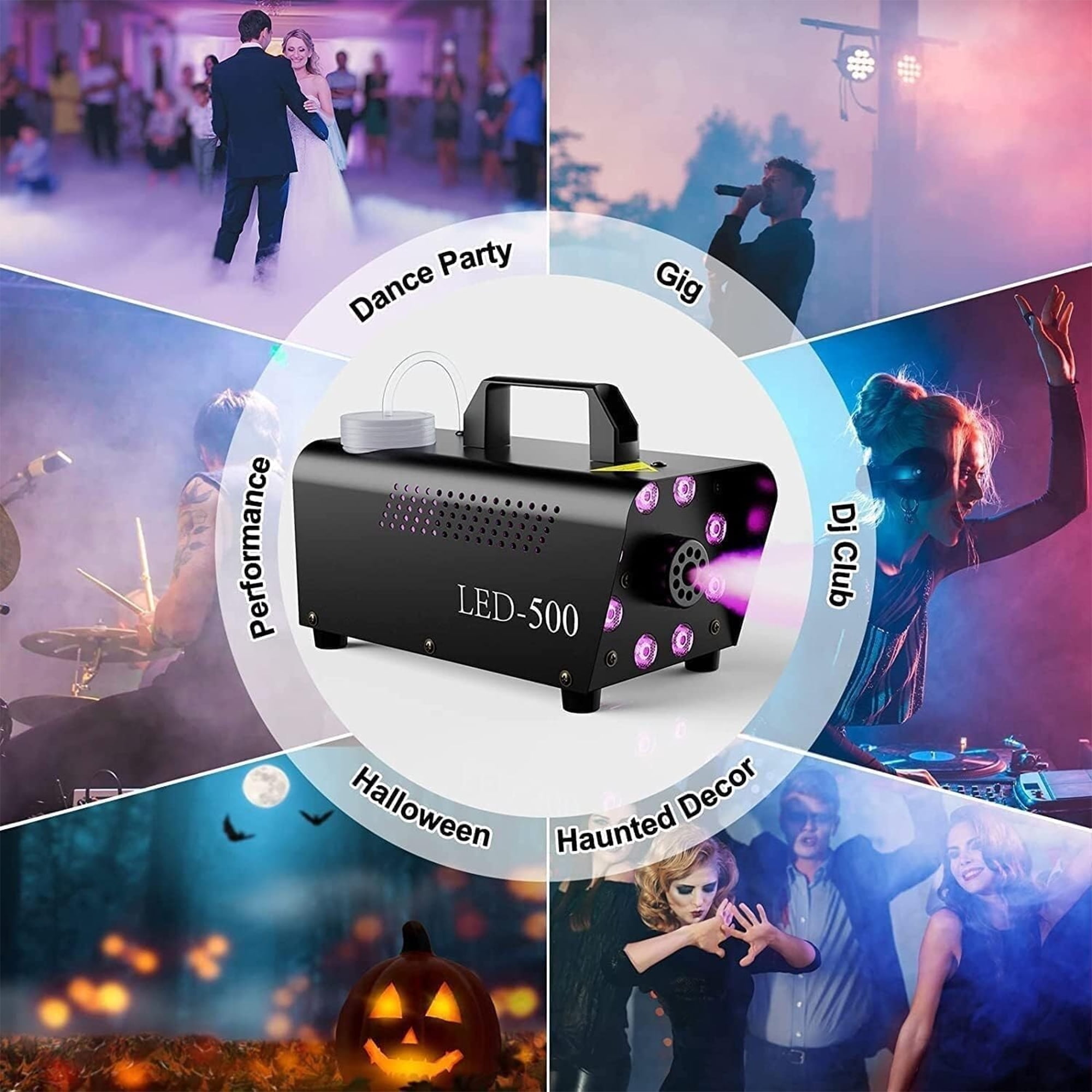 Fog Machine, Smoke Machine with 8 LED Lights 13 Colorful Effect, Wireless & Wired Remote Control, Perfect for Halloween, Wedding, Party and DJ Stage Effect
