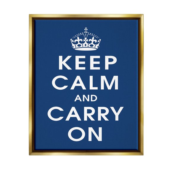 Keep Calm And Carry On Crown Inspirational Graphic Art Metallic Gold Framed Art Print Wall Art