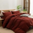 thumbnail image 5 of Duvet Cover Set 100% Washed Cotton Linen Feel Super Soft Comfortable Chic Lightweight 3 PCs Home Bedding Set Solid Fired Brick Red Oversized Full, 5 of 7