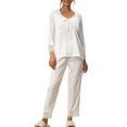 thumbnail image 2 of INSPIRAR CHIC Conjuntos de Pijamas de Dos Piezas para Mujeres, Top de Manga Larga de Encaje de Seda con Pantalón, Ropa de Dormir Suave, Ropa de Casa Blanca M, 2 of 6