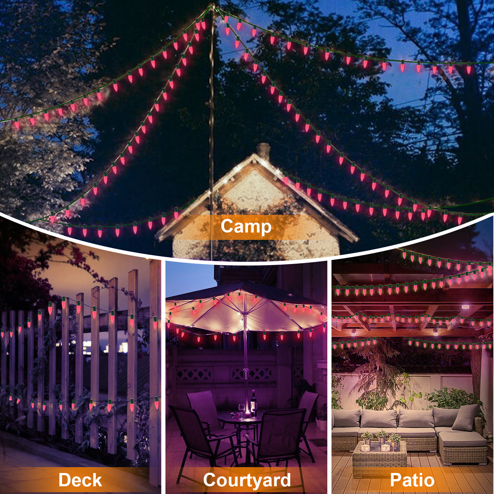 LAMPHOME Pink C9 Christmas String Light Outdoor, 25FT Shatterproof LED for House Rooflines & Pathways, Connectable Waterproof Vintage Christmas Light for Tree, Yard, Patio, Porch, Garden
