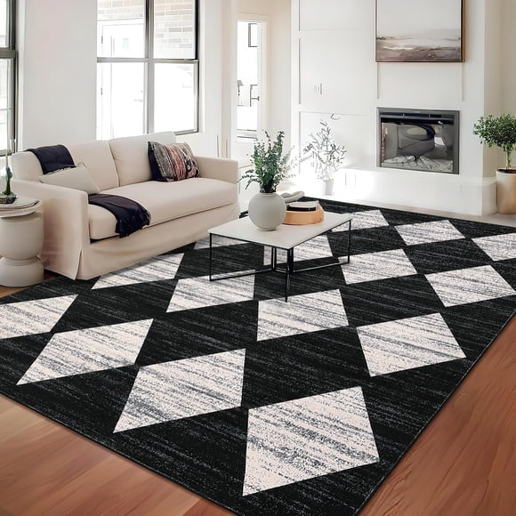 Large Area Rug Washable Living Room Rug Neutral Area Rugs for Bedroom Dining Room Modern Checkered Carpet Non Slip Stain Resistant Farmhouse Floor Cover 10x13 Black and White Rugs