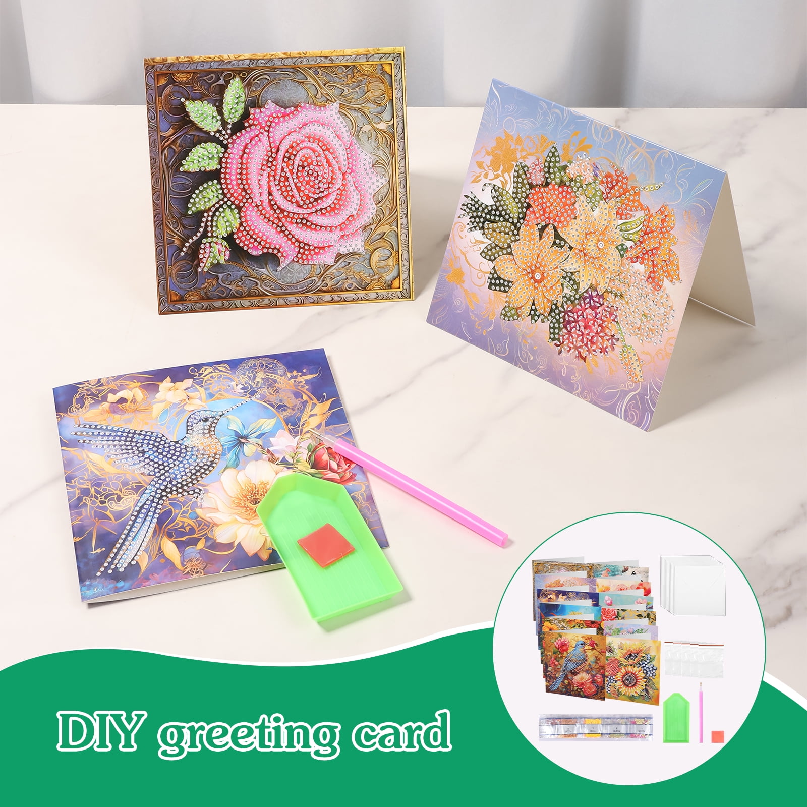Ikoopy 12 Pack Diamond Art Card with Painting Tool and Envelope DIY Manual Greeting Card for Christmas Xmas for Festival New Year