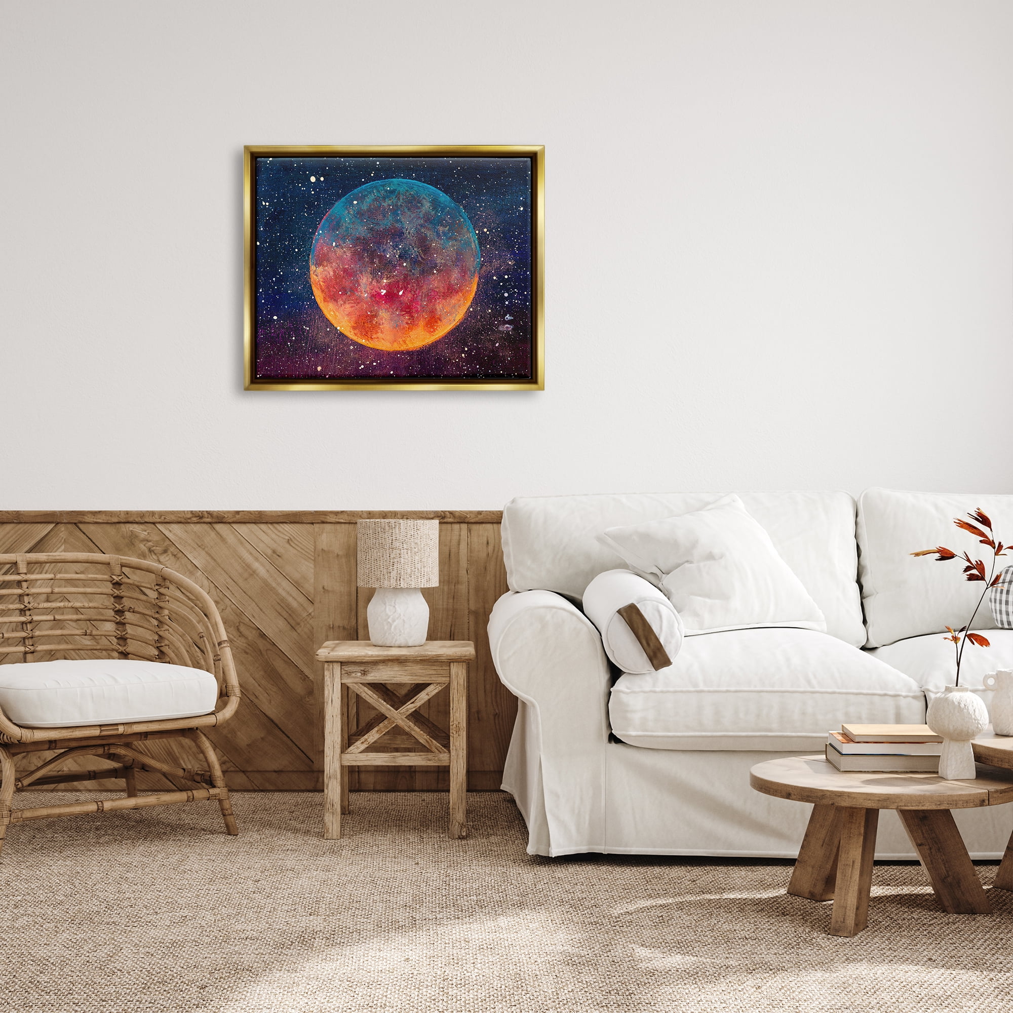 Stupell Industries Starry Night Planet Nature Painting Gold Floater Framed Art Print Wall Art, 31 x 25