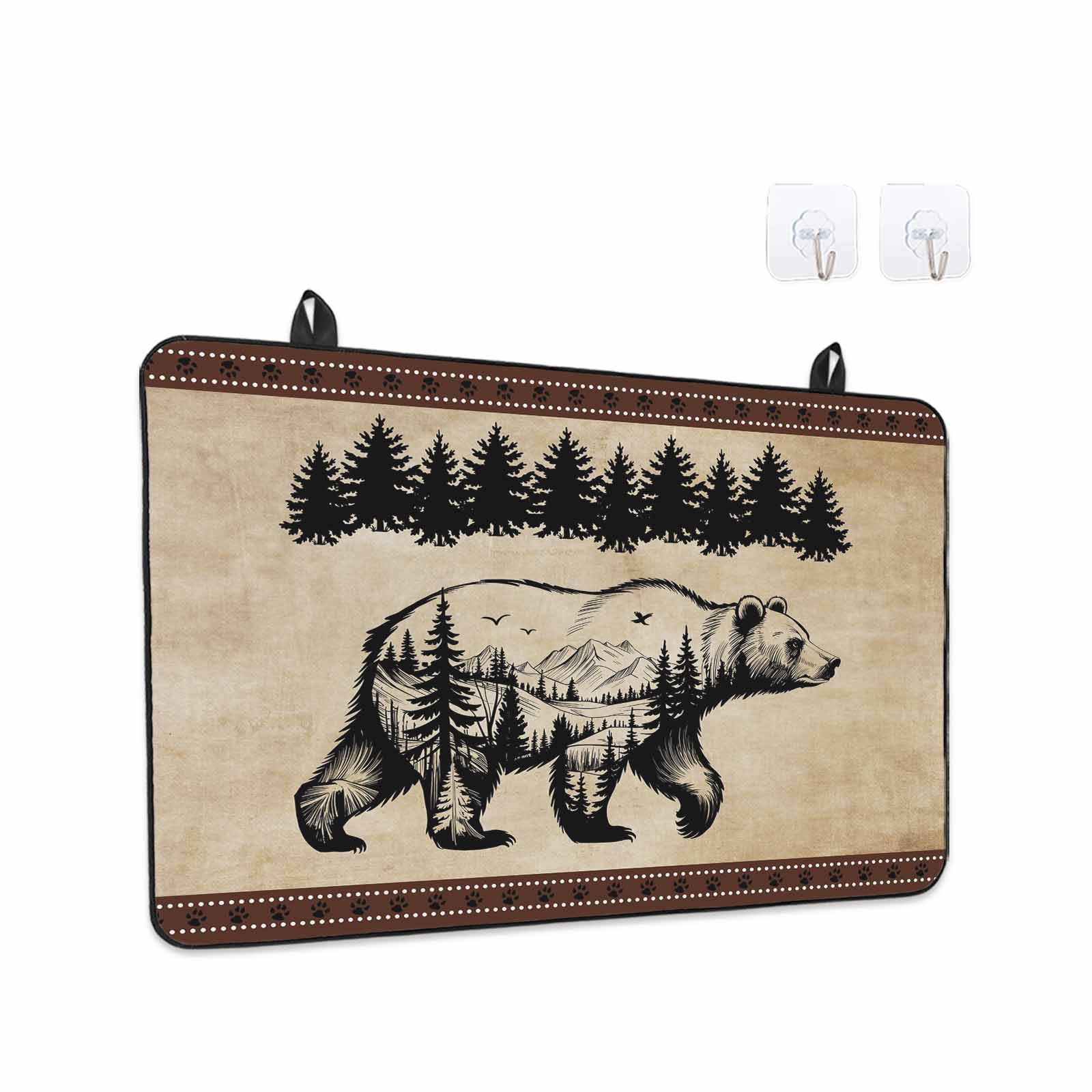 Brown Black Bear Stove Top Cover for Electric Stove, Heat-proof & Non Slip Glass Top Stove Cover Protector, Farmhouse Cabin Forest Vintage Kitchen Flat Cooktop Rubber Mat 24x21 Inches