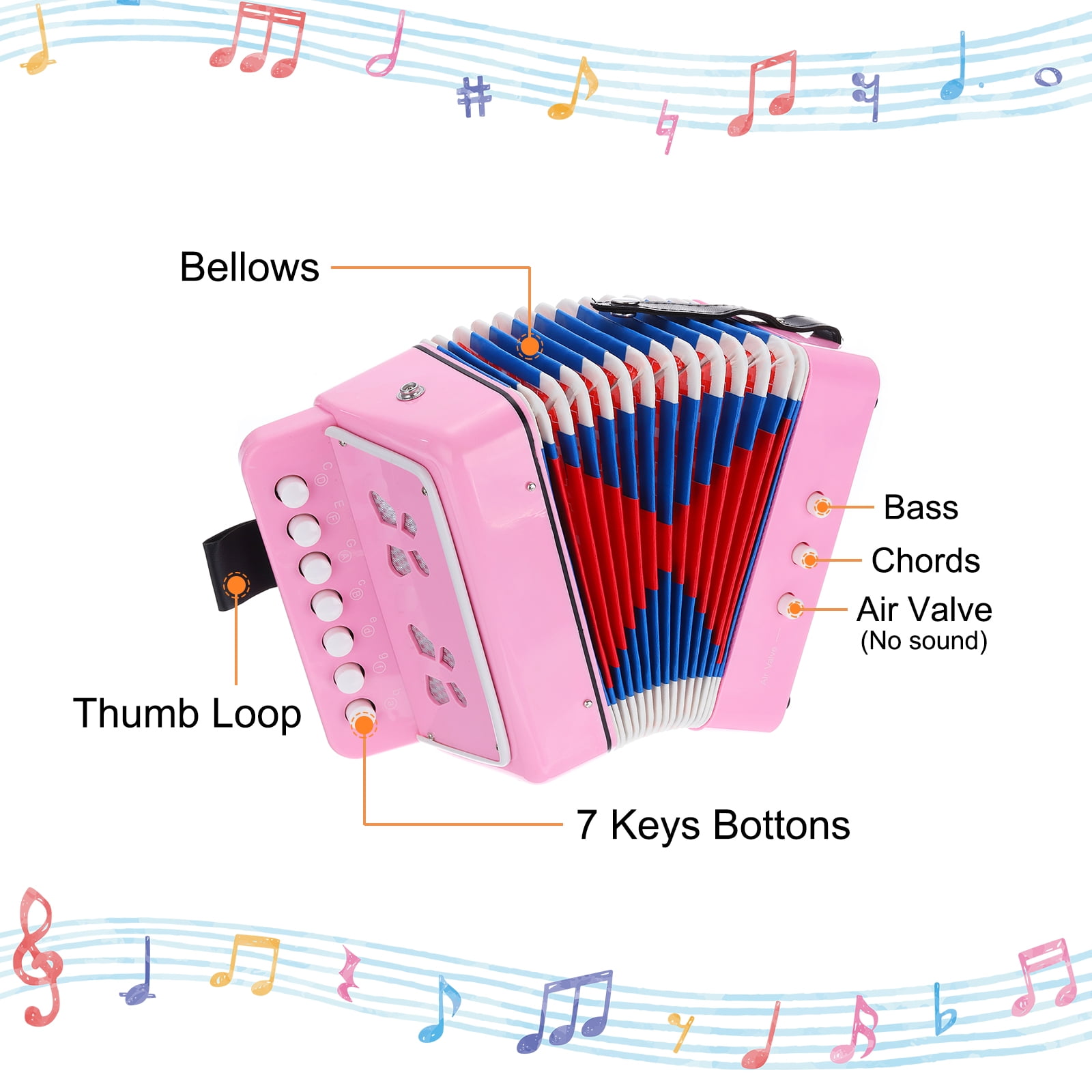 Uxcell Accordion 10 Keys Button Accordion Mini Musical Instrument Gifts for Children Beginners Educational, Pink