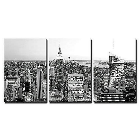 wall26 - 3 Piece Canvas Wall Art - Aerial View of Manhattan, New York City USA - Modern Home Art Stretched and Framed Ready to Hang - 24"x36"x3 Panels