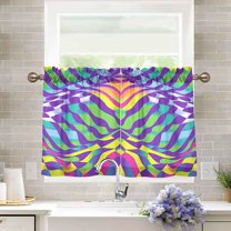 Yayeee Kitchen Curtains Light Filtering 27"x24" Rod Pocket Short Cafe Window Panel, Green Wavy Pattern