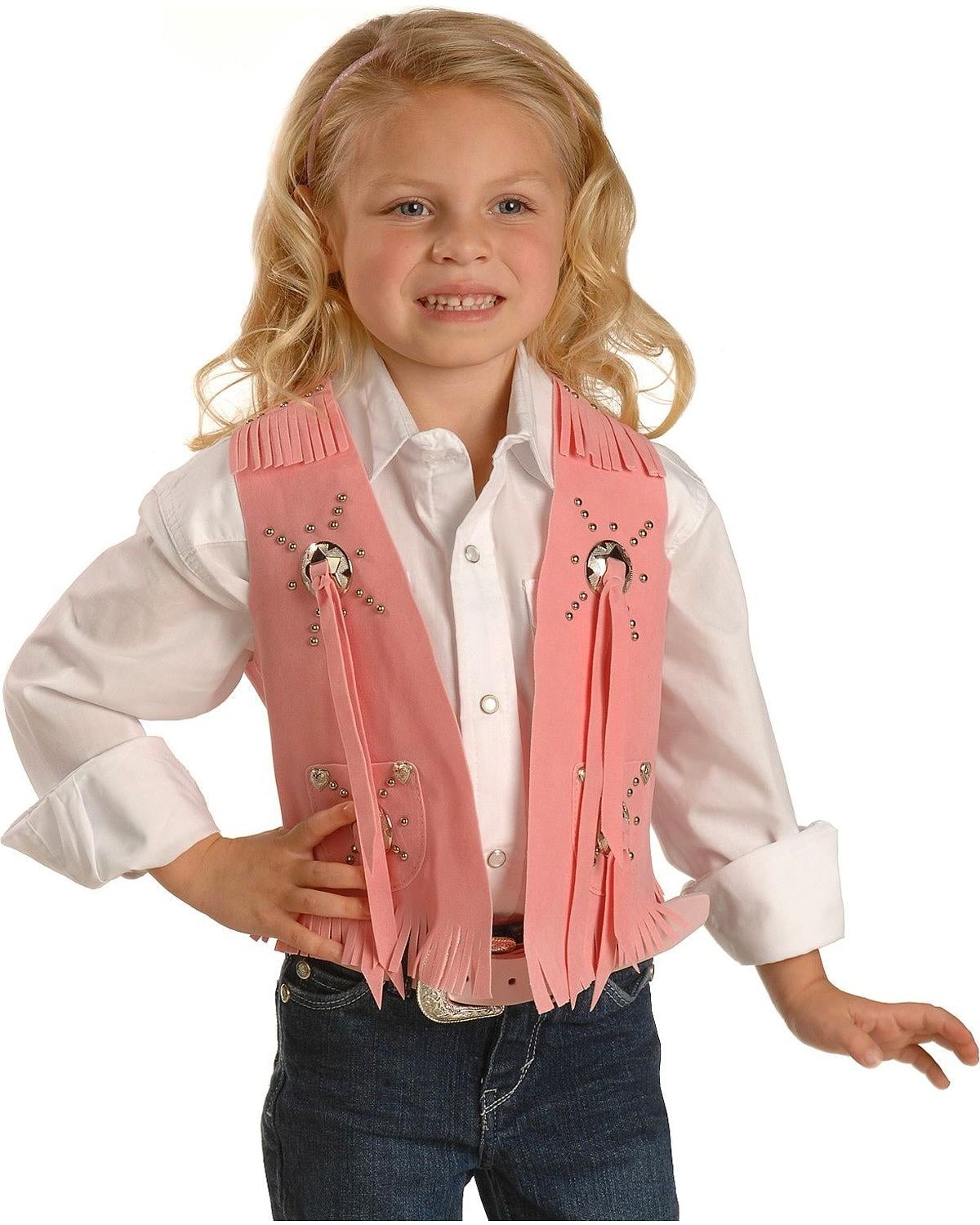 Big Time Rodeo 5083630L Girls Suede Costume Vest, Pink Large