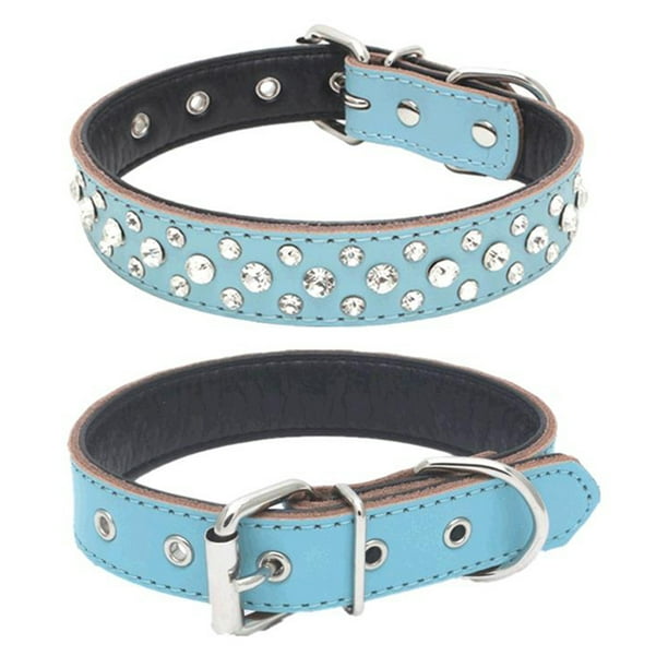 Collar de perro personalizado de cuero con cristales brillantes y cierre de diamantes de imitación dorados.