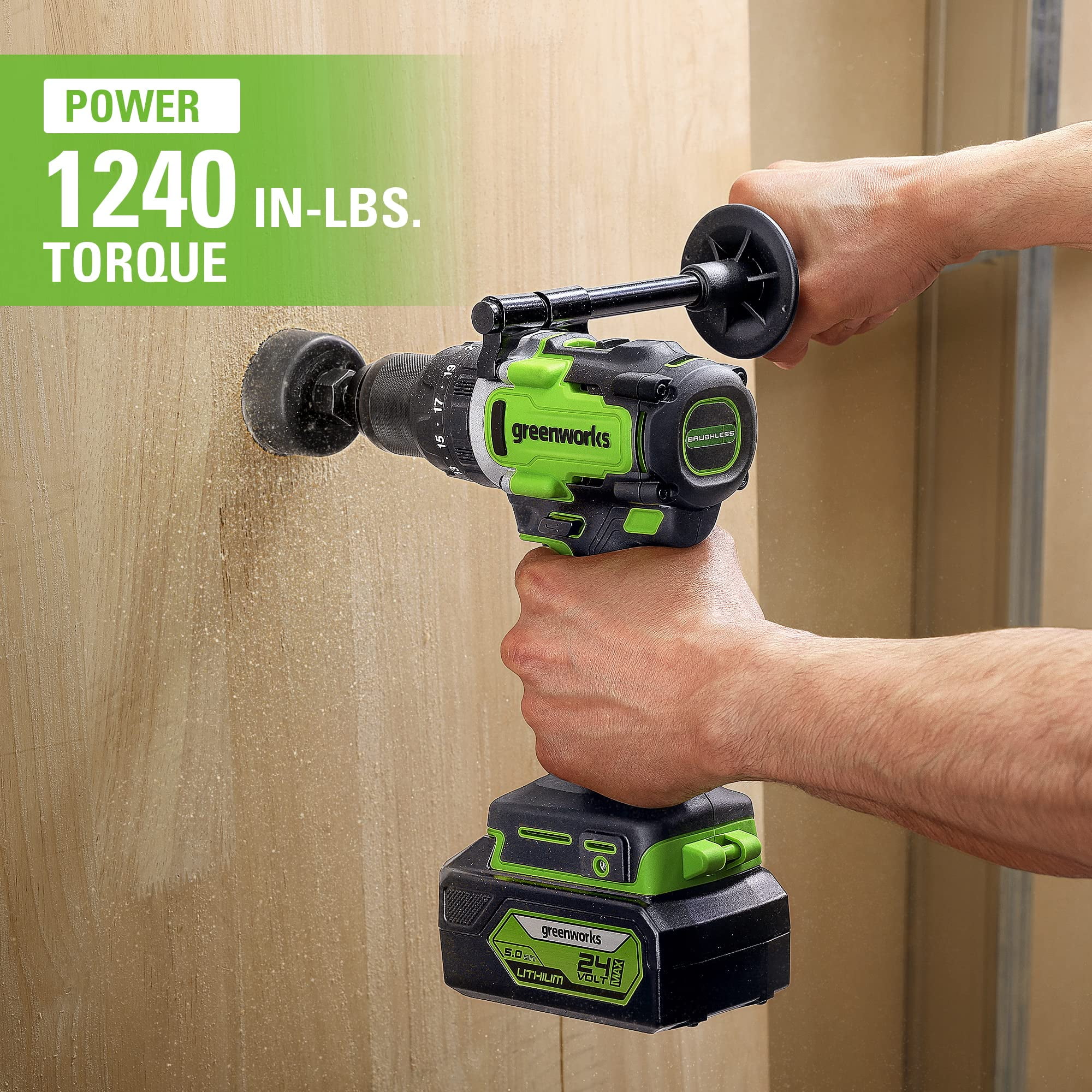 Greenworks 24V Brushless 1/2" Hammer Drill ,1240 in.-lbs,Tool Only