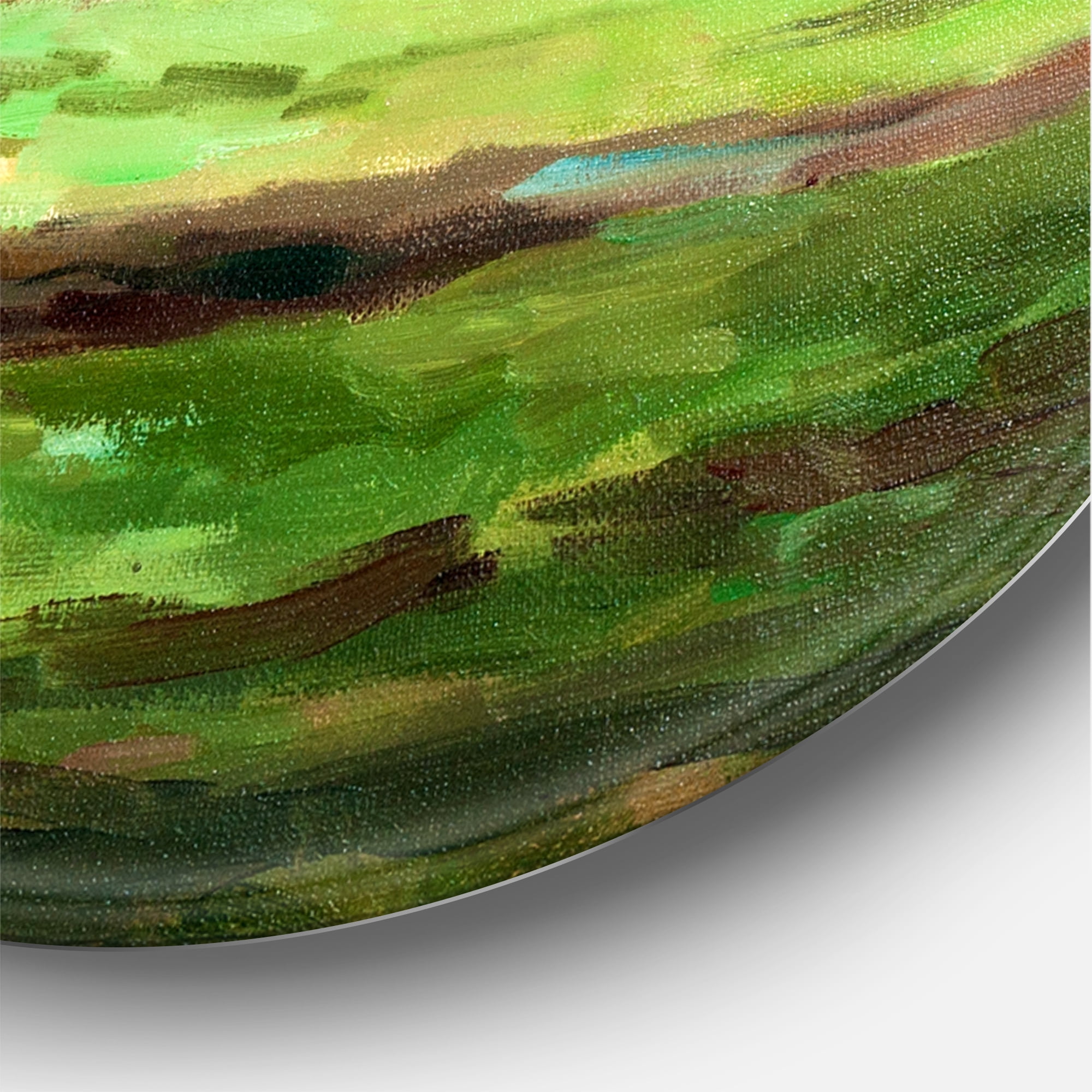 Designart 'Two Distant Trees In A Vibrant Green Landscape' Traditional Circle Metal Wall Art 11x11 - Disc of 11