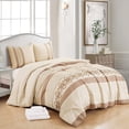 thumbnail image 2 of Chezmoi Collection Liliana King Bed in a Bag 7-Pieces Taupe Geometric 3D Embroidery Pleated Stripe Comforter Set with Sheets All Season Bedding Set, King, 2 of 9