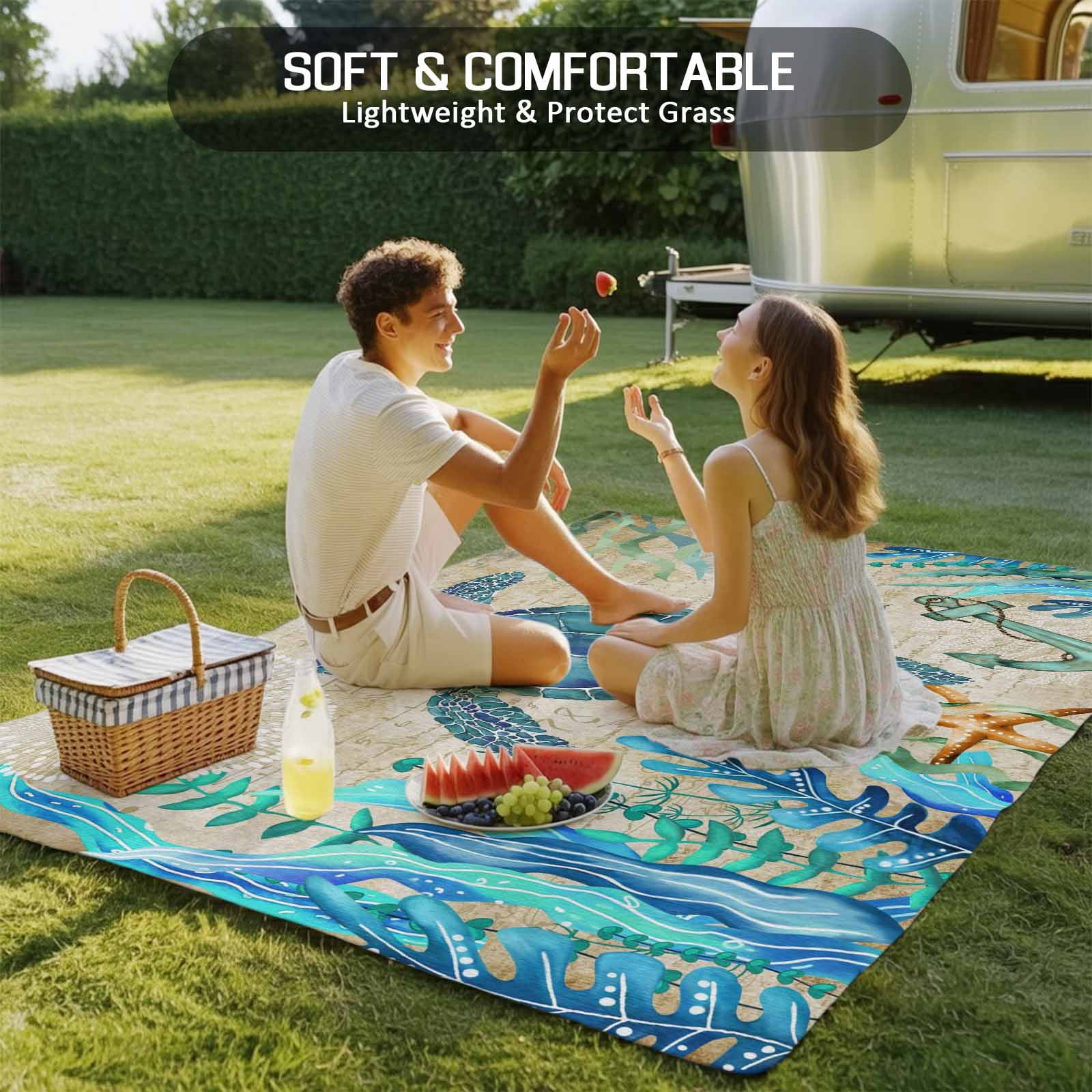 4' x 6' Outdoor Rug, Teal Sea Turtle Coastal Outdoor Washable Rug Large Floor Carpet, Vintage Summer Beach Seaweed Non Shedding Area Rug for Outside Patio RV Porch Deck Balcony Camping Living Room