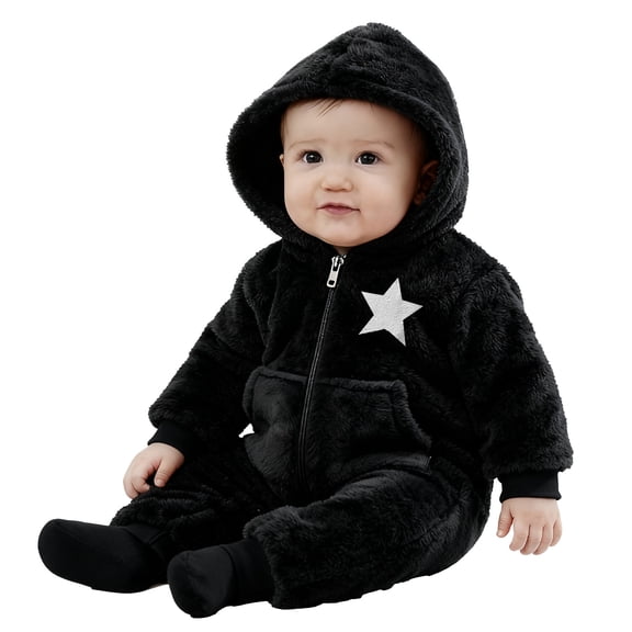 DHFJKG Toddler Baby Flannel Jumpsuit Infant Unisex Fluffly Shaggy Long Sleeve Hooded Romper With Pockets Winter Sweet One-Piece
